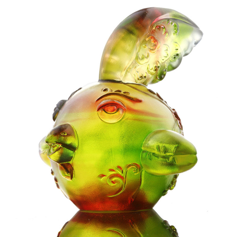Zodiac Rooster Crystal Figurine, Gold Red/Green