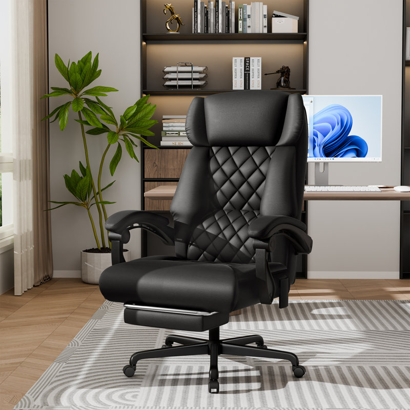 Massage Office Chair, Heated Reclining Chair, Ergonomic Executive Chair with Footrest, Faux Leather, Black