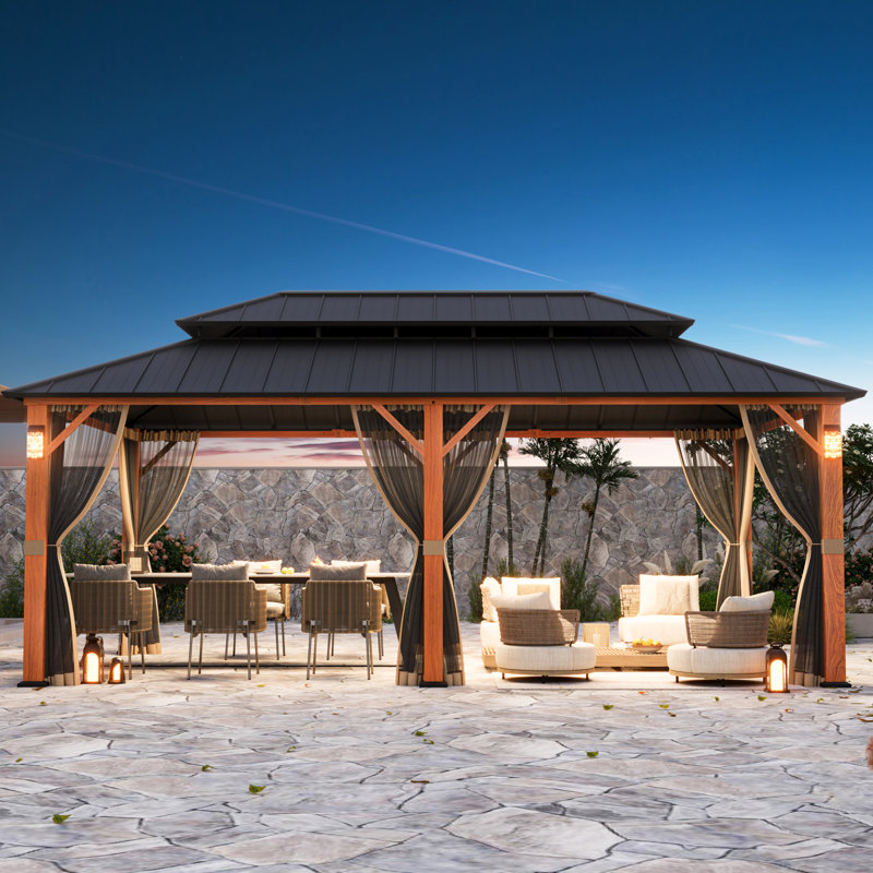 Hamilton 12 FT. x 20 FT. Hard Top Gazebo With Solar Self Powered LED Lights, Mosquito Netting And Canopy Hook