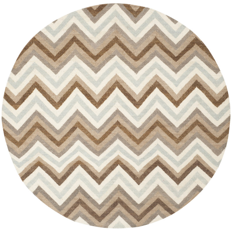Tapis à chevrons en laine tissé à plat à la main Emek, Rond 6 pi