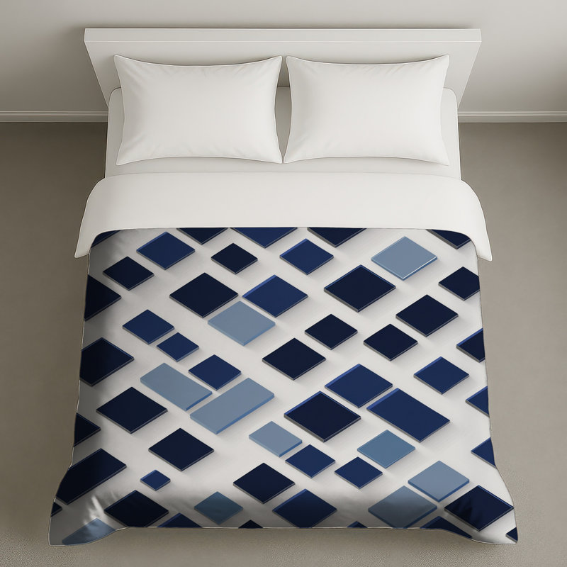 Housses de couette bleues à carreaux carrés, Twin