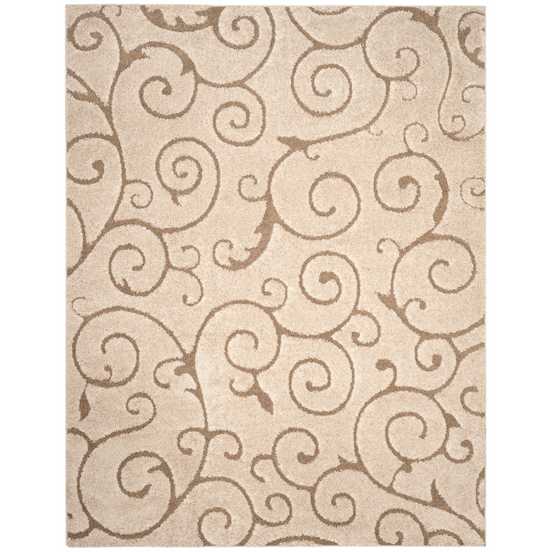 Tapis beige à motif floral unique 8 pi x 10 pi Adellia