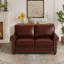 Causeuse en similicuir bourgogne avec accoudoirs ronds et rangement-103860316-103860318