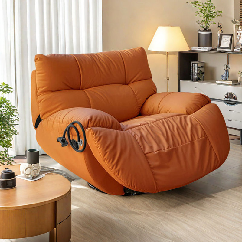 Minisci Faux Leather Recliner, Dark Orange Faux Leather