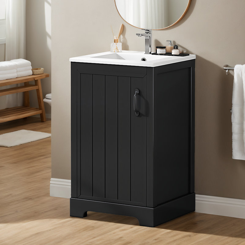  20" Bathroom Vanity with Sink, Bathroom Cabinet with Soft Closing Door, Storage Rack and Adjustable Shelve, Black