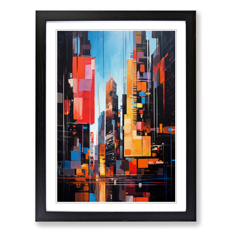 Skyline Hard Edge - Single Picture Frame Print on Wood, Black, 64cm H x 46cm W x 2cm D