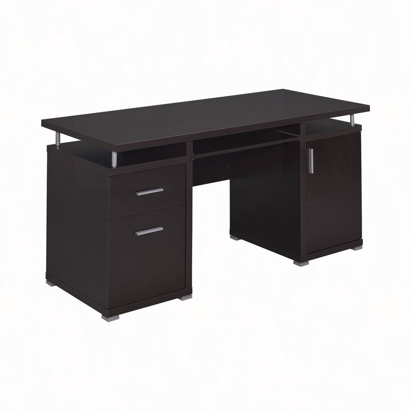 Bureau d'ordinateur avec 2 tiroirs et armoire, Cappuccino