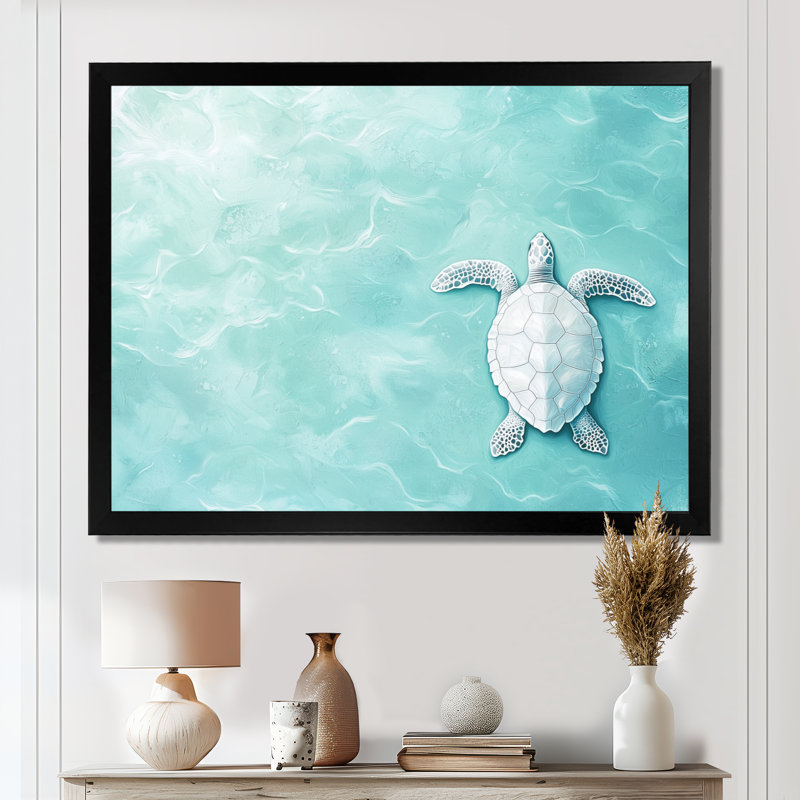 Tortue dans le courant de l'océan - Tortue, art mural dans le salon, H 12 po x l 20 po, Noir