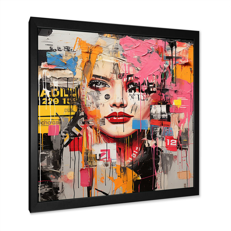 Pop Art, femme, journal, collage - mode, art sur toile, Cadre simple noir, H 36 po x l 36 po x P 1,5 po