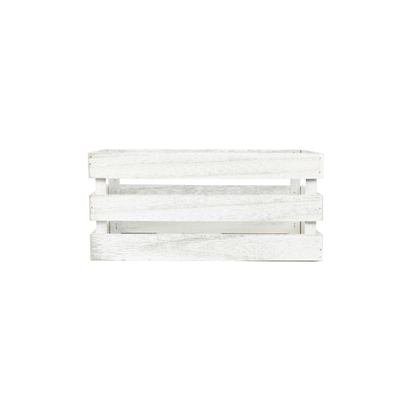 Wooden Slatted Storage Crate, 13.5cm H x 20cm W x 30cm D, White Wash