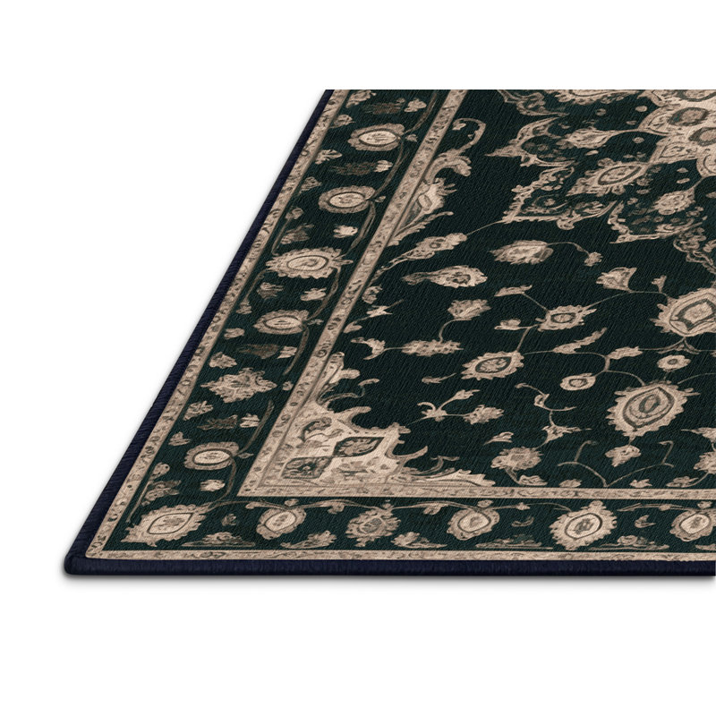 Tapis bleu Tabriz lavable à la machine, Rectangle de 5 pi x 8 pi