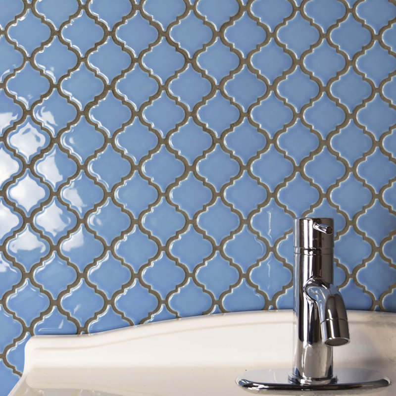 Hudson Tangier 2" x 2" Porcelain Arabesque Mosaic Wall & Floor Tile, Light Blue