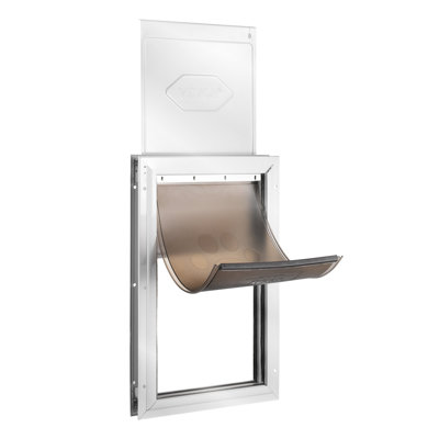 Porte pour animaux de compagnie, cadre en aluminium de 33,7 cm x 51 cm avec système de verrouillage et de clapet, résistante aux intempéries, facile à installer sur les portes intérieures ou extérieures, convient aux chats et aux chiens (blanc - L)