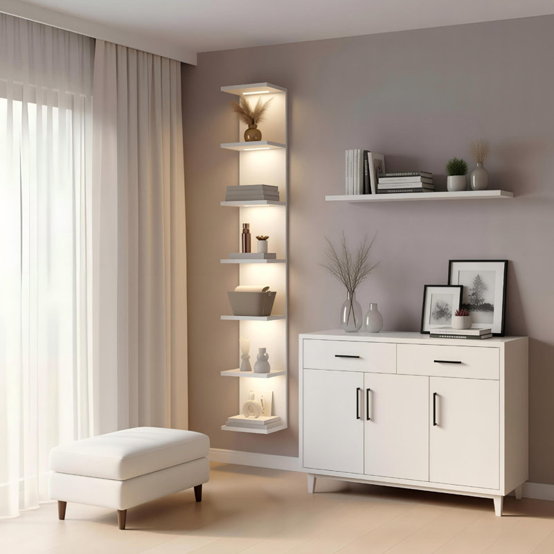 59.4''H 7-tier Wall Shelves with Built-in Led Lights, White
