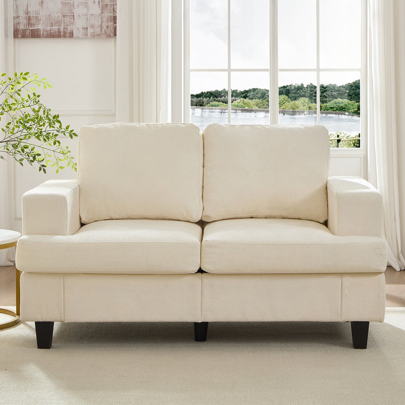 Modern 56" Chenille Loveseat Sofa, Compact 2-seater With Solid Wood Frame For Small Spaces & Apartments, Beige