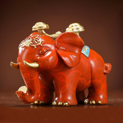 Ornement en éléphant doré en laiton - élégante sculpture Feng Shui