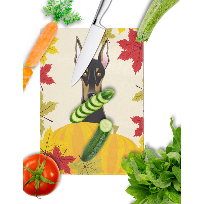Caroline's Treasures Tempered Glass Thanksgiving Cutting Board, Doberman
