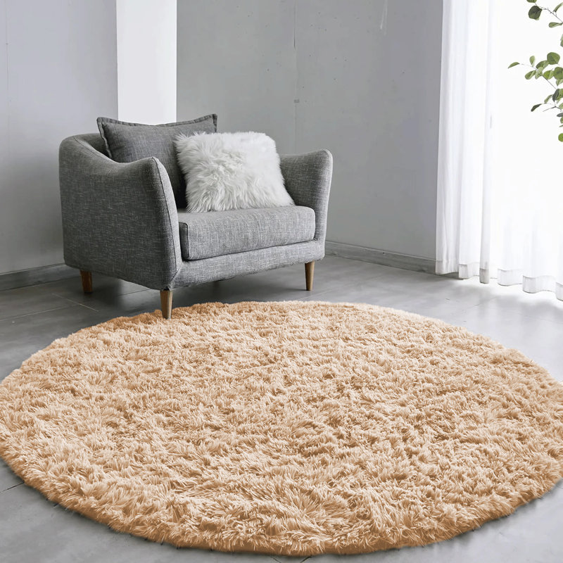 Round Solid Colour Shag 120cm X 120cm Area Rug