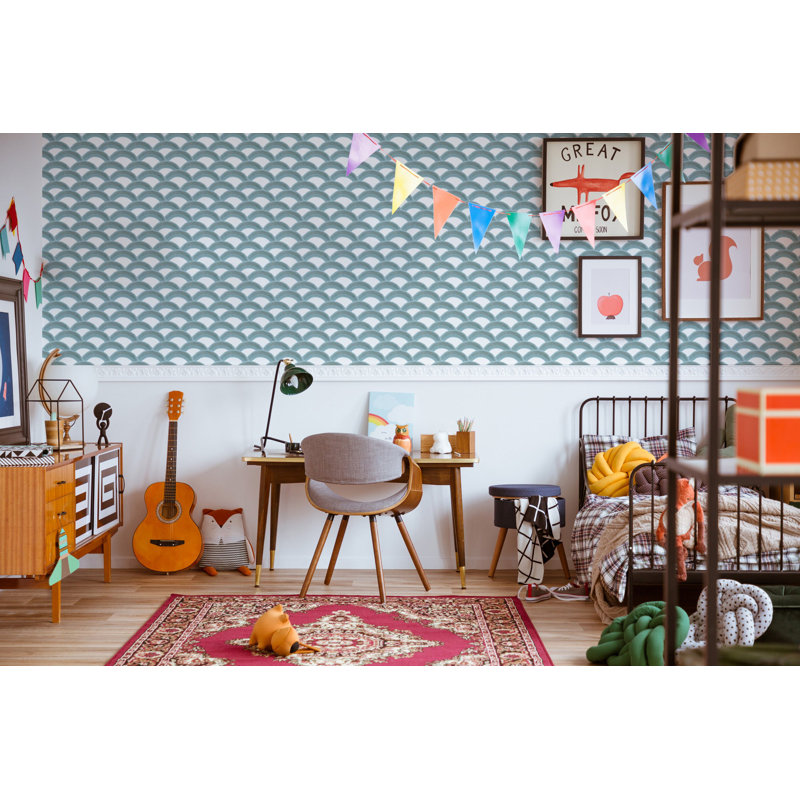 Kids Rainbows 10' L x 24" W Wallpaper Tile, Azure, Faux Grasscloth, Non-pasted