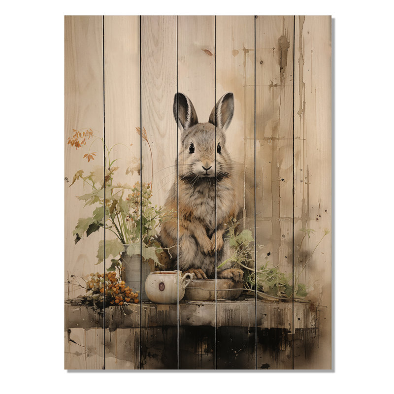 Art asiatique, lapin Sumi I sur bois, H 32 po x l 24 po x P 0,78 po