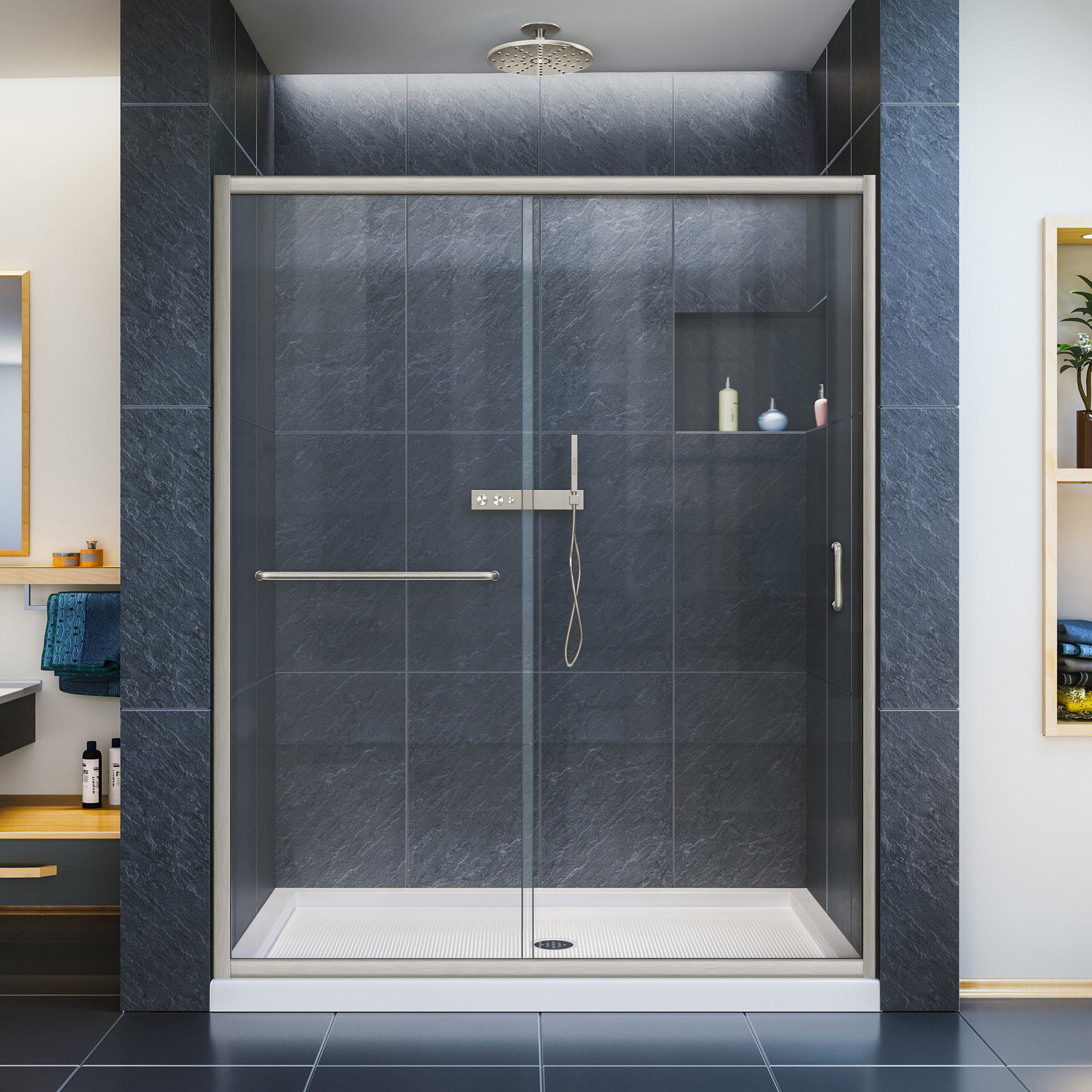 VTI 60'' W x 72'' H Bypass Semi-Frameless Shower Door with Clear