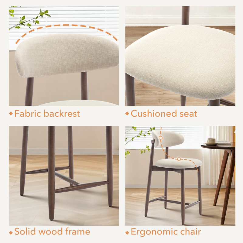 Upholstered 25'' Counter Stool - Solid Wood Frame