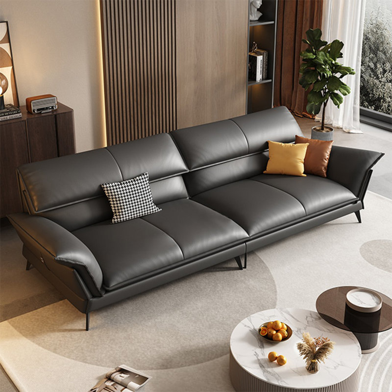 Canapé modulaire noir en cuir véritable, Noir, H 34,65 po x l 109,45 po x P 38,58 po, 4