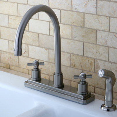 Kingston Brass Millennium Two-Handle 4-Hole 8" Centerset Kitchen Faucet with Side Sprayer