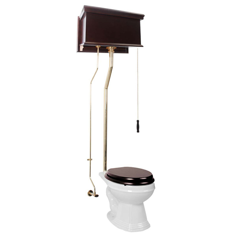 The Renovators Supply High Tank Pull Chain Toilet Wooden Finish (Seat not Included), Antique Dark Oak/Gold
