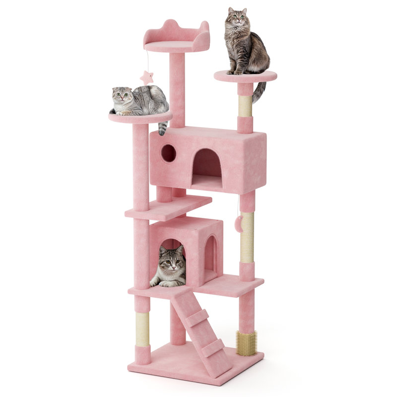 Arbre à chat Draxton 77 po et chatons, Rose clair