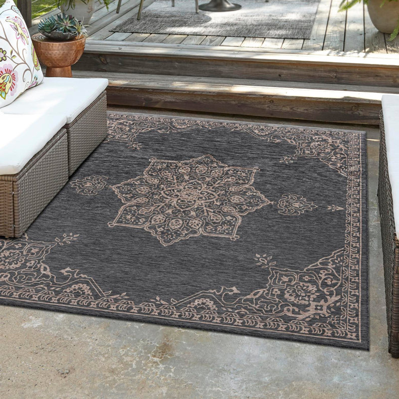 Cowgill Oriental Beige/Black Area Rug, Square 13'1"