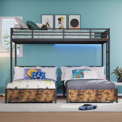 Triple Bunk Bed For Kids,3 Bed Bunk Beds For 3,Metal Triple Bunk Beds,Separates Into 3 Twin Beds,Noise Reduced Structure,BLACK