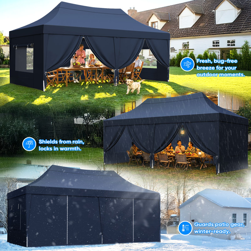 Quictent 3x6m Commercial Pop Up Gazebo with Sloped High Peak, Heavy Duty Event Shelter with Mesh Window Sides for Backyard, Parties, Vendor Booths-Navy