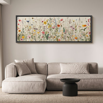 Vibrant Wildflower " Vintage Wildflower Watercolor Panoramic Botanical Retro Fine Art Decor Extra Large Colorful "