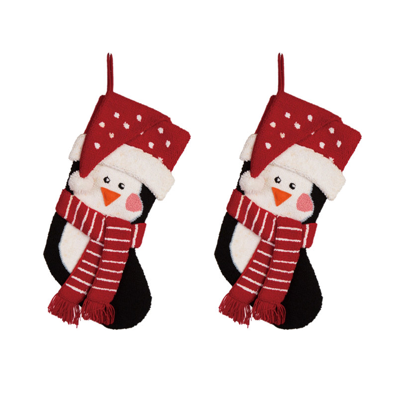 2pk 19.00"L Hooked Stocking, 3D Penguin
