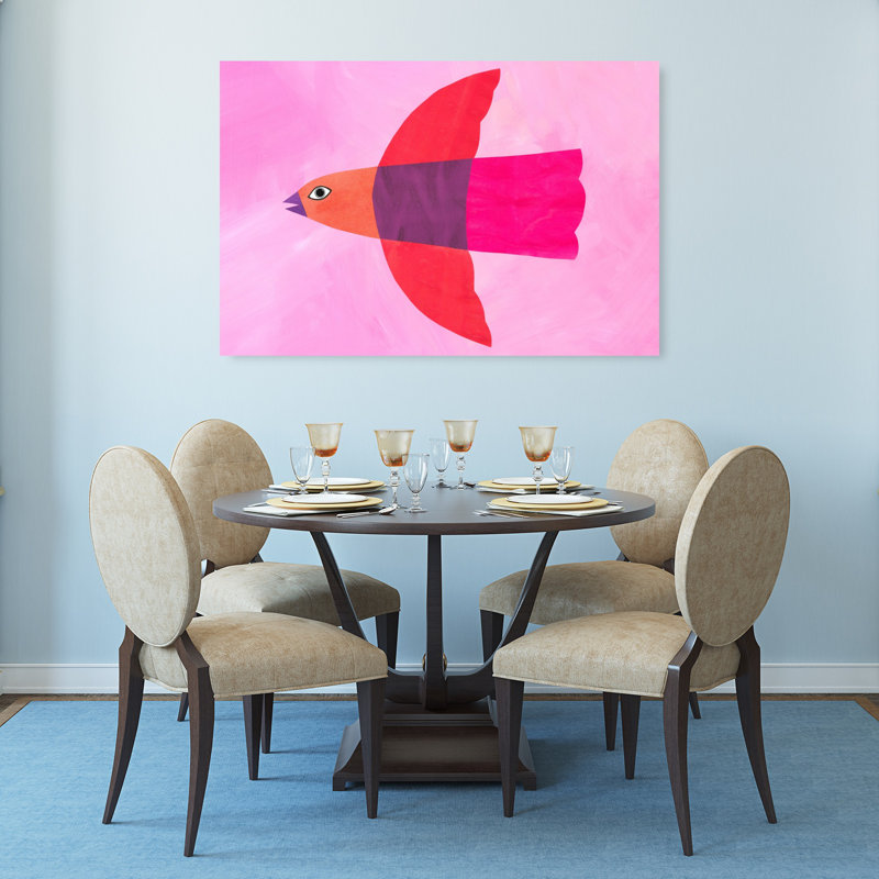 Oiseau volant coloré abstrait, art mural oiseau minimaliste coloré, 32" H x 48" W