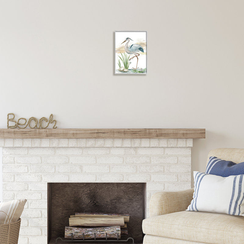«Heron On Pond», peinture par Melissa Wang, H 14 po x l 11 po x P 1,5 po, Estampe numérique Farmhouse