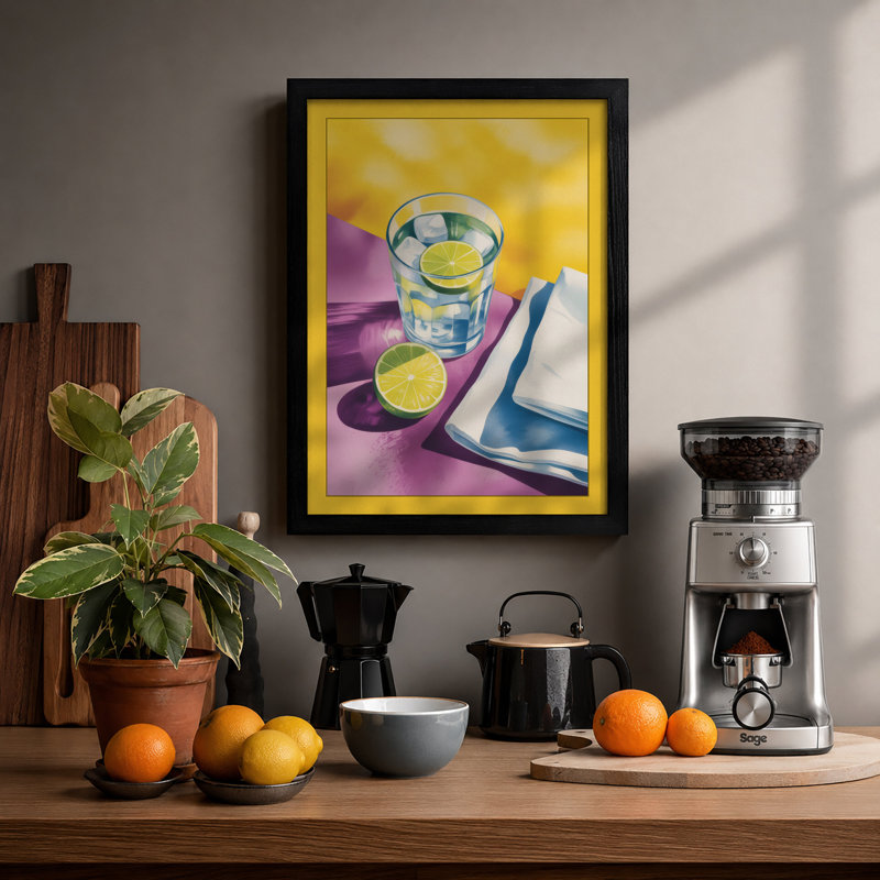 Water and Lime Modern - Framed Print, A2 - 59.4 x 42.0 cm, Black