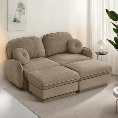 Canapé modulaire en chenille avec repose-pieds mobile, canapé à assise profonde et coussins ronds