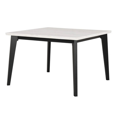Soa Counter Height Table, 54 Inch Square White Marble Top, Black Legs