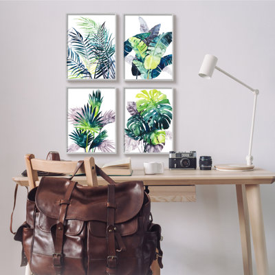 «Divers Tropical Palm Fans» par Grace Popp, ensemble de 4 impressions sur toile