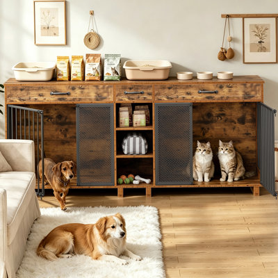 Grand meuble cage en bois pour chien, armoire multifonctionnelle avec rangement pour animaux