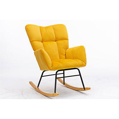 Mid Century Modern Velvet Tufted Upholstered Rocking Chair Padded Seat For Living Room Bedroom -  George Oliver, A34096AD5E3945B2AC5F25B6B957BF18