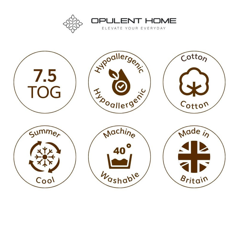 Opulent Home Lightweight 7.5 Tog Summer Cotton Duvet - Anti-Allergy Hypoallergenic Hollowfibre Quilt - Single/Double/King/Super King