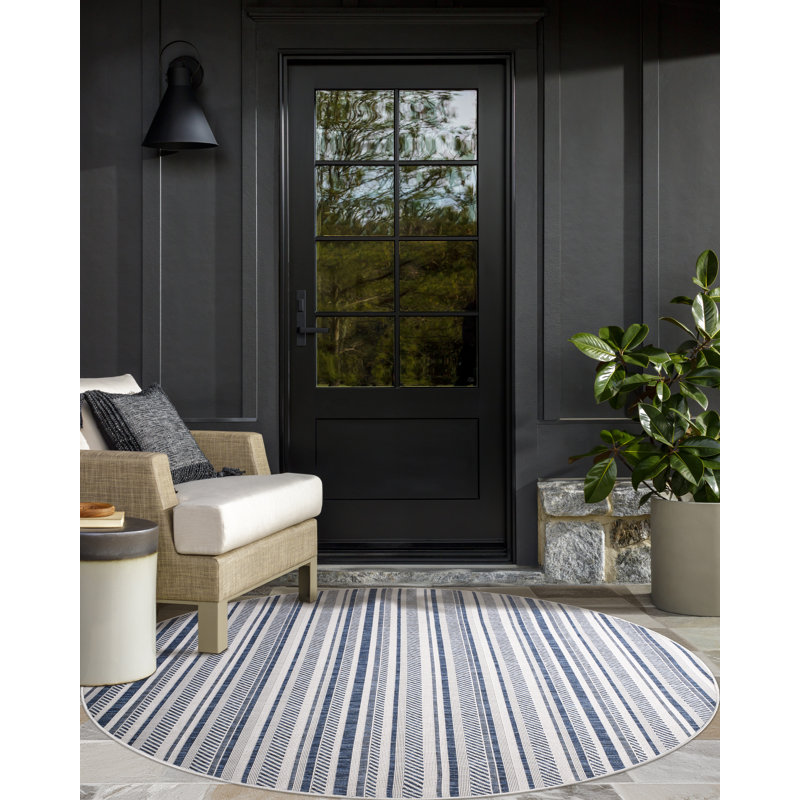 Bellino Striped Power Loomed Indoor/Outdoor Area Rug, Round 6'7"
