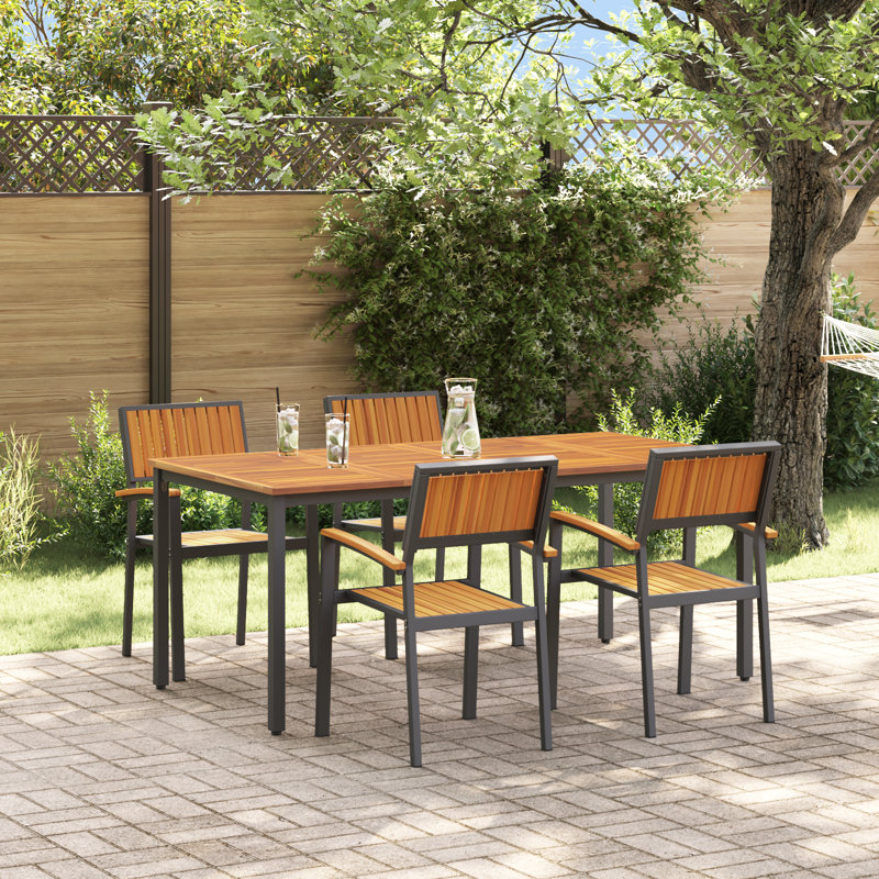 5 Piece Garden Dining Set Metal, 75cm H x 180cm W x 90cm D