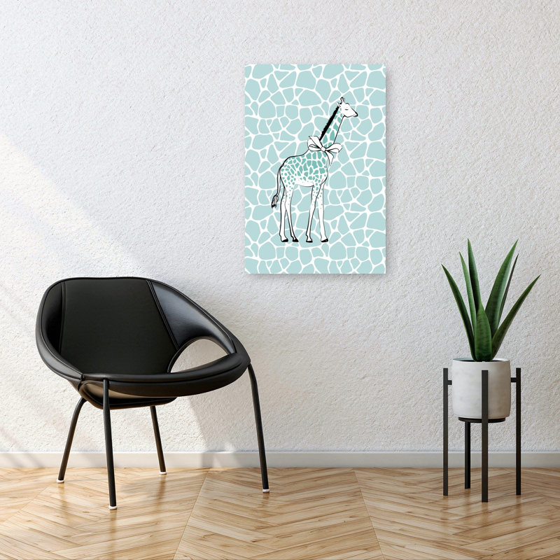Sleepy Teal Giraffe Contemporary Elegant Modern Giraffe Nature Wildlife Wall Art Print, 91.44cm H x 60.96cm W