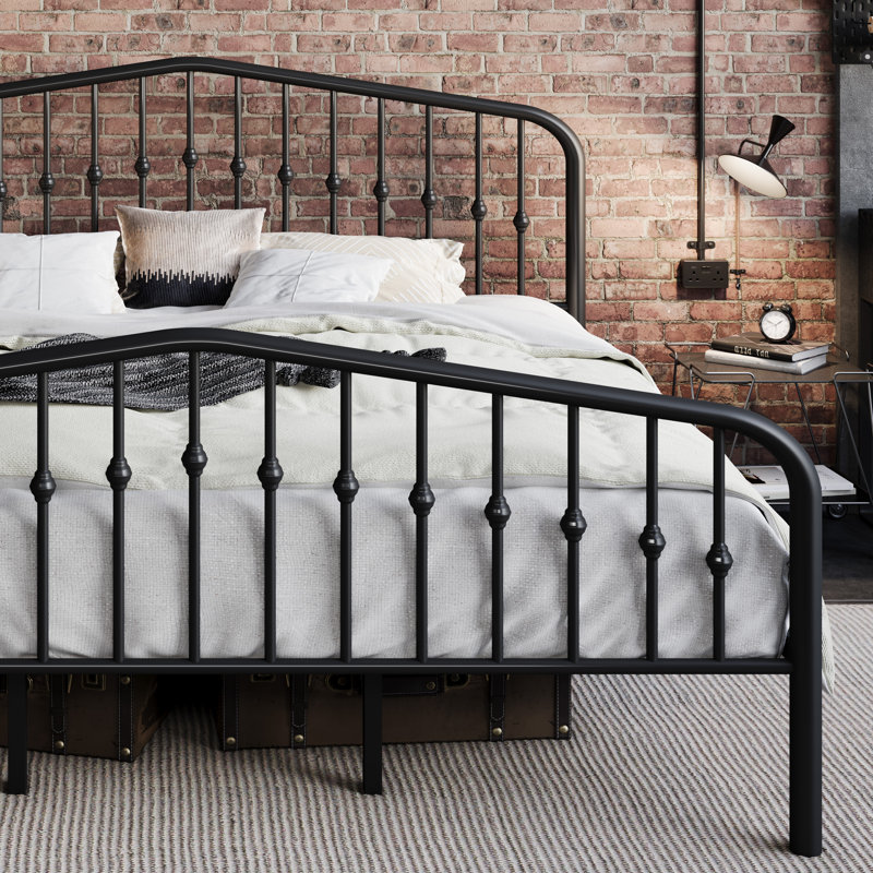 King Size Black Metal Bed Frame with Victorian Style Headboard