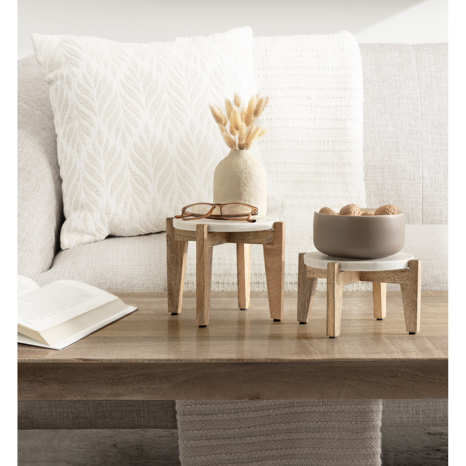 Durham Solid Wood Plant Stand - Set of 2, White/Natural