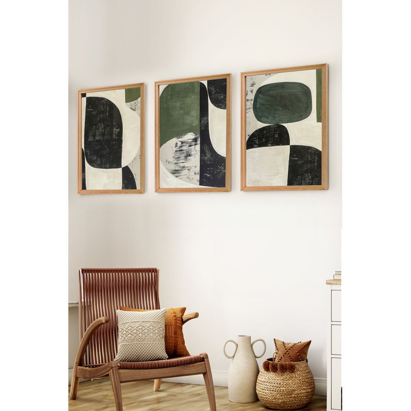 Elegant Decorative Framed MDF Paintings (3 Pieces), Solid Pine Wood Frame, 19.7 x 13.8 inches Each | 100% MDF & Bristol Paper, Double-Sided PVC Film (Shiny & Matte) | Perfect for Living Room & Office Decor